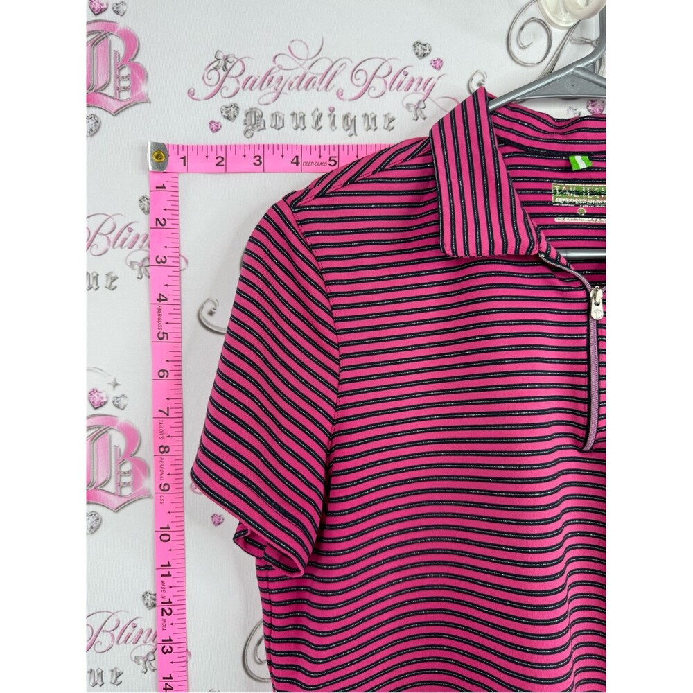 Tailteck shirt sparkly zip up silver Pink & Black Striped Zip Polo - Picture 6 of 11